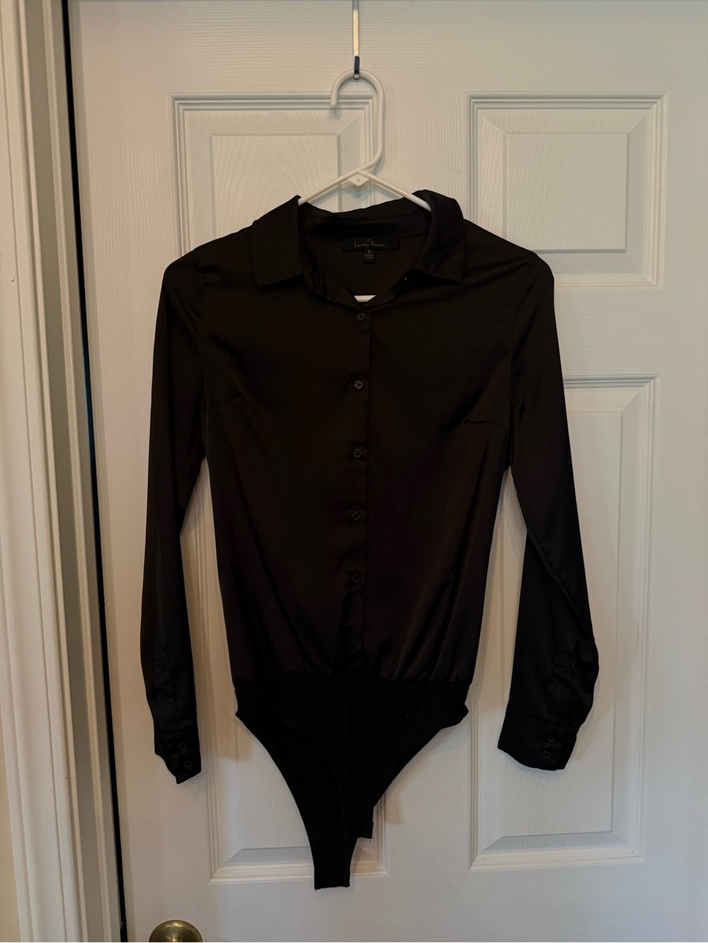 Love Tree Black Button-Front Long Sleeve Bodysuit